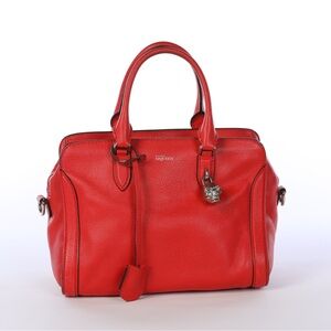 Alexander McQueen Leather Red Medium Padlock Satchel Bag with Skull Lock & Keys